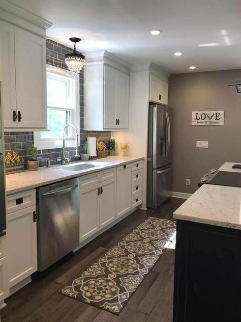 What Kitchen Colors Are In For 2020? - DianneDecor.com Timeless Kitchen, Farmhouse Kitchen Design, Classic Kitchen, Kitchen Redo, Kitchen Remodel Idea, White Cabinets, Kitchen Colors, Grey Walls, Design Case