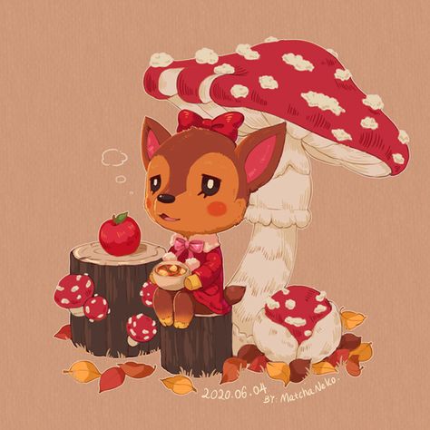 MatchaNeko — 🍁Autumn🍄Fauna🍎 Cally Animal Crossing, Acnh Wallpaper Aesthetic, Acnh Illustration, Animal Crossing Aesthetic Wallpaper, Animal Crossing Mushroom, Animal Crossing Art, Acnh Fanart, Acnh Art, Mushroom Wallpaper