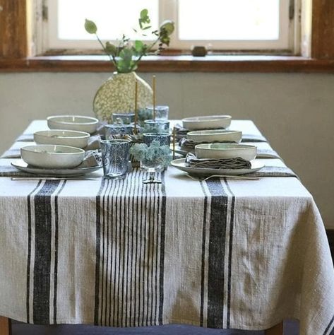 Black Linen Tablecloth, Dining Room Tablecloth, Thanksgiving Tablecloth, Pure Linen Bedding, Style Français, European Linens, White Home Decor, French Linen, Black Linen