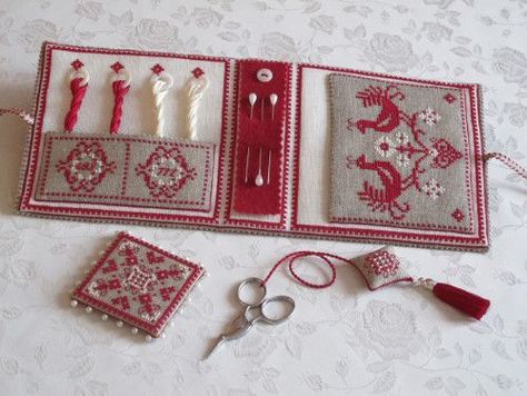 Red Cross Stitch, Sewing Caddy, Sewing Case, Long Dog, Sewing Kits, Needle Cases, Cross Stitch Finishing, Needle Book, Needle Case