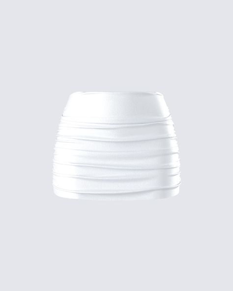 Rivi White Satin Micro Mini Skirt White Skirt Mini, Cute White Skirt, Mini Skirt Aesthetic, Mini Skirt White, Skirt Aesthetic, Strapless Ruffle Dress, The Baddest, White Mini Skirt, Micro Mini Skirt