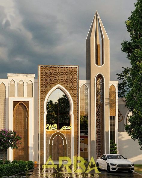 Mosque Design Islamic Architecture Beautiful, Masjid Exterior Design, Islamic Mosque Architecture, Modern Masjid Design, Islamic Architecture Modern, Masjid Interior Design Modern, Mosque Elevation, Mosque Exterior Design, Modern Mosque Design