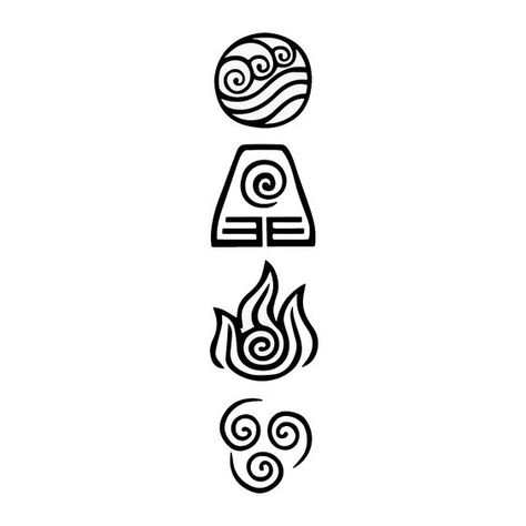 Avatar Earth Symbol, Avatar Fire Symbol, Water Air Earth Fire, Aang Tattoo The Last Airbender, Avatar 4 Elements Tattoo, Aang The Last Airbender Tattoo, Avatar The Last Air Bender Tattoo Ideas, Elements Tattoo Avatar, Aang Tattoo Avatar