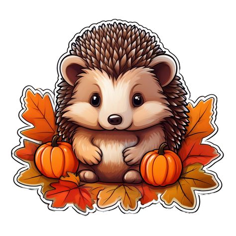 Fall Themed Stickers, Fall Leaves Cartoon, Journaling Pictures, Fall Hedgehog, Autumn Hedgehog, Hedgehog Sticker, Beauty Papers, Acorn Design, Pumpkin Stickers