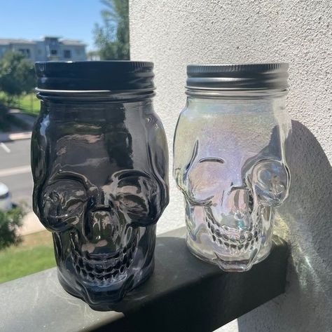 Skull Jar Ideas, Skull Kitchen, Goth Kitchen, Black Things, Target Halloween, House Items, Tumbler Glass, Jar Decor, Goth Home