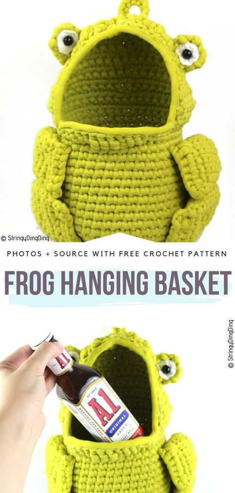 Crochet Pattern Basket, Crochet Grocery Bag, Bag Holder Pattern, Grocery Bag Holder, Basket Crochet, Crochet Shoulder Bags, Crochet Frog, Hanging Basket, Crochet Basket