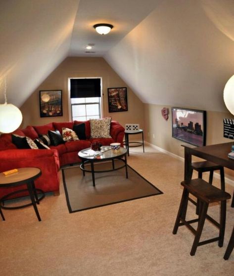 Attic Bonus Room, Attic Game Room, Bonus Room Decorating, Bonus Room Bedroom, Bonus Room Above Garage, Bonus Room Design, Bedroom Upstairs, Teen Hangout, Room Above Garage