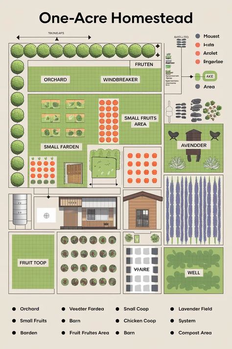 13 Homestead Garden Layout Small Farm Ideas - Civil Stuff Mini Farm Layout Home Plans, Food Forest Garden Layout, School Farm Design, Polyhouse Farming Design, Small Scale Farming, Half Acre Homestead, Polytunnel Layout Ideas, Mini Farm Layout, 2 Acre Homestead Layout