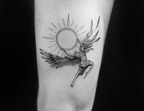 Твиттер Icarus Tattoo Minimalist, Icarus Tattoo Design, Icarus Tattoo, Sun Tattoo Designs, Angel Tattoo Designs, Greek Tattoos, Black Ink Tattoos, Arm Tattoos For Guys, Dope Tattoos