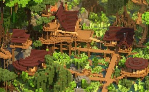 Who wants to fly over the swamps? What is hidden there? Swipe left to get an idea! ____ Created by Tr4p4holic, @tilmanfukala, @Splekh, @ilibu, SpielmitStil Render by ilibu Swamp Village, Minecraft Jungle House, Minecraft Mansion, Minecraft Structures, Jungle House, Minecraft House Plans, Minecraft Farm, Minecraft Cottage, Easy Minecraft Houses