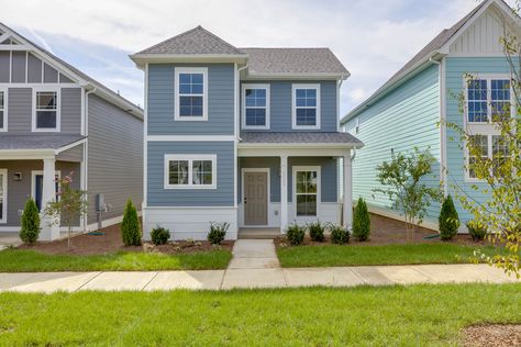 Nashville Tennessee- Parkside Builders. James Hardie: Boothbay Blue with Arctic White Trim James Hardie Boothbay Blue Siding, Boothbay Blue Hardie Siding, James Hardie Blue Siding, Light Mist James Hardie, James Hardie Boothbay Blue, Grey Garage Door, James Hardie Evening Blue, James Hardie Dream Collection Colors, Grey Garage