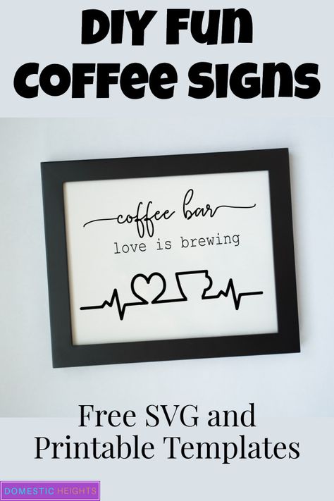 modern diy coffee bar signs for kitchen, printable and SVG templates for cricut Coffee Signs Diy, Vinyl On Wood, Bar Signs Diy, Templates For Cricut, Signs For Kitchen, Gallery Living Room, Funny Coffee Signs, Coffee/wine Bar, Coffee Station Kitchen