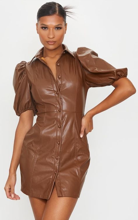 Leather Couch Living Room, Puff Sleeve Bodycon Dress, Dresses For Ladies, Dress With Puffy Sleeves, Leather Skirt Outfit, Leather Trend, Leather Jacket Style, Bodycon Dress With Sleeves, Leather Jacket Outfits