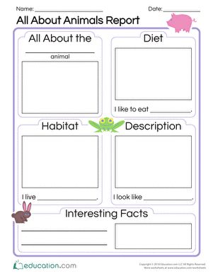 Lions and tigers and bears, and more! Kindergarten students will love learning about a new animal as they create an informational report using this helpful guide! #educationdotcom My Animal Research Worksheet, Homeschool Animal Report, Animal Report First Grade, Animal Reports 2nd Grade, Animal Information Report, Kindergarten Animal Research Project, Animal Research Template, Animals Needs Worksheet, Animal Report Template Free