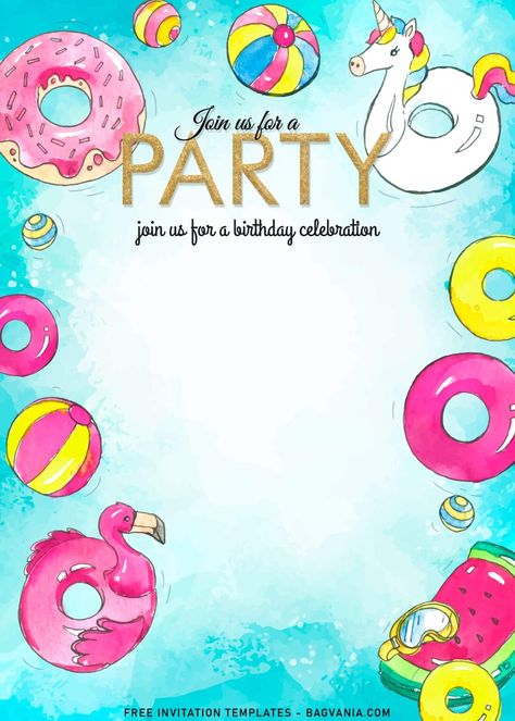 Tropical Birthday Invitations, Flamingo Birthday Invitations, Pool Party Invitation Template, Flamingo Invitation, Summer Birthday Invitations, Free Printable Invitations Templates, Carnival Posters, Flamingo Birthday Party, Template Free Printable