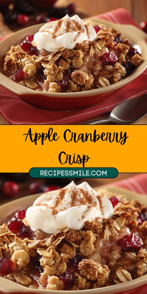 Apple And Cranberry Crisp, Apple Cranberry Dessert Recipes, Cranberry Apple Dessert, Apple Crisp With Canned Apple Filling, Warm Desserts Winter, Apple Cranberry Dessert, Cranberry Crumble Recipe, Apple Cranberry Crumble, Apple Crisp Recipe Easy