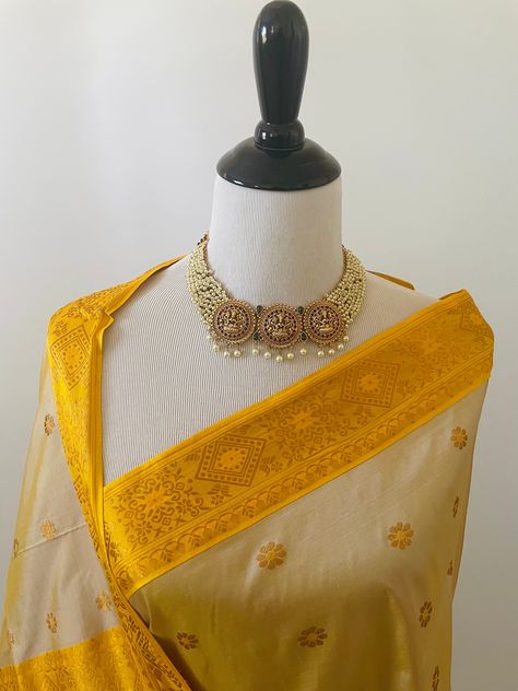 Yellow Border, Border Saree, Cream Silk, Mulberry Silk, Silk Saree, Silk Sarees, Hand Weaving, Im Not Perfect, Saree