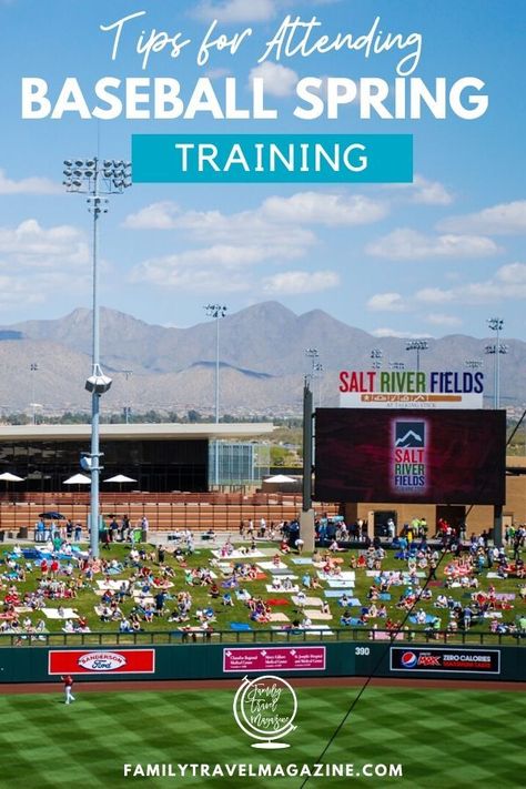 Tips for attending baseball spring training in Phoenix. Includes information about which teams play in the Cactus League, which hotels to stay in, and what other family activities to enjoy. (ad) Spring Training Arizona, Baseball Spring Training, Spring Training Baseball, Kid Friendly Vacations, Family Travel Destinations, Family Cruise, Spring Training, Bucket List Destinations, North America Travel