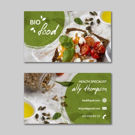 Healthy food business card template | Premium Vector #Freepik #vector #restaurant-business-card #ready-print #restaurant-card #nature-business-card Food Card Design, Recipe Card Design, Resturant Logo, Restaurant Card, Fruit And Veg Shop, Food Business Card, Restaurant Business Cards, Bio Food, Hotel Exterior