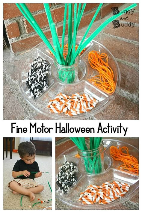 Easy fine motor activity for Halloween- great for toddlers and preschool. Make Halloween necklaces and bracelets using straws, beads, and pipe cleaners. An easy invitation to create or center for the classroom! #halloween #halloweencrafts #craftsforkids #toddlercrafts #ece #toddler #preschool #preschoolcrafts #kindergarten #finemotor Halloween Necklaces, Prek Halloween, Pumpkin Lessons, October Themes, Fall Crafts For Toddlers, Classroom Halloween, Year Planning, Thema Halloween, Pumpkin Activities