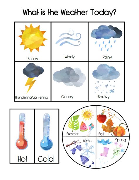 Seasons Chart Preschool, Weather Chart Ideas, Weather Chart Printable, Vocab Worksheets, Preschool Weather Chart, Morning Circle Time, Kids School Organization, Toddler Chart, Morning Circle