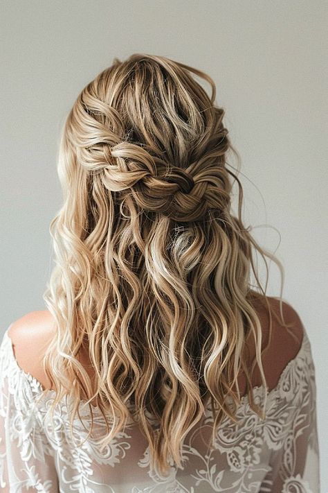 One bridal hairdo could be perfect for your special day with mid-length locks. I’m passionate about this style for bridal portraits. Pin this to your wedding hairstyles. Boho Wedding Hair Bridesmaid, Bridal Up Do Medium Length Hair, Boho Wedding Ponytail, Hairstyles For Medium Length Wedding, Mid Length Hair Wedding, Bridal Hair 2024 Trends, Bohemian Hair Wedding, Bridal Hair Medium, Medium Length Hair Wedding Styles