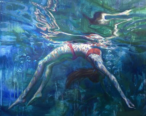 Paintings of Women Submerged in Water | Doodlers Anonymous Isabel Emrich, Underwater Painting, Underwater Art, Soyut Sanat Tabloları, Water Art, A Level Art, Gcse Art, Ap Art, Ethereal Art