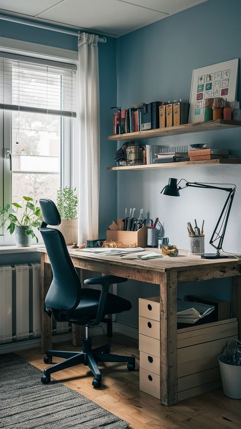 🏡✨ Is your home office in need of a little inspiration? Let's talk about creating the perfect workspace! I transformed my corner of the house into a cozy yet productive haven, and I can’t get enough of it! Featuring a rustic kitchen table that doubles as my spacious desk, it’s perfectly placed under a window that floods the area with natural light. 🌞 The ergonomic MARKUS office chair keeps me comfortable during those long work hours, while the KALLAX storage unit helps keep my essentials or... Kallax Storage, Butcher Block Desk, Rustic Kitchen Table, Rustic Kitchen Tables, My Essentials, Work Lamp, Stylish Desk, Kitchen Styling, Rustic Kitchen