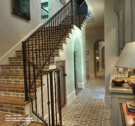 TG interiors: Brick and Home Decor...... Stairs Colours, Brick Face, Brick Steps, Brick Interior, Flooring For Stairs, Trendy Interiors, Tile Stairs, Villa Plan, Brick And Wood