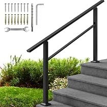 Outside Handrails, Railing Porch, Iron Railings Outdoor, Indoor Stair Railing, Stair Railing Kits, Black Railing, Metal Stair Railing, Wrought Iron Handrail, Iron Handrails