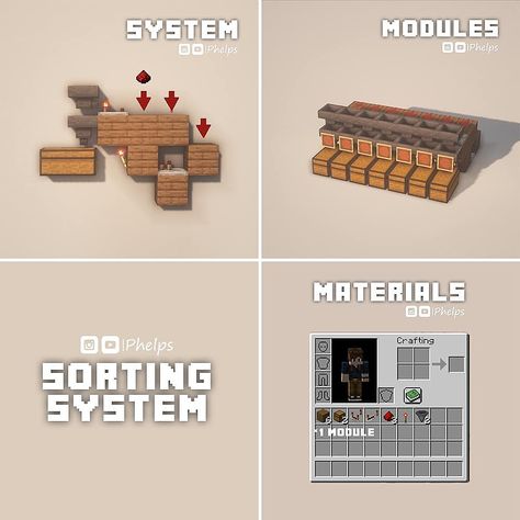 Minecraft Redstone Ideas Tutorials, Redstone Builds Minecraft, Minecraft Sorting System, Minecraft Building Ideas Redstone, Minecraft Storage System, Minecraft Redstone Builds, Super Smelter Minecraft, Minecraft Redstone Farm, Automatic Sorting System Minecraft