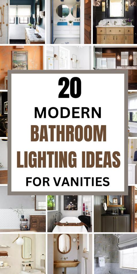 Brighten up your space with these bathroom lighting ideas! Discover creative ways to enhance your bathroom with stylish and functional lighting. From modern fixtures and elegant sconces to ambient vanity lights and chic ceiling chandeliers, these ideas will inspire you to create the perfect atmosphere. Perfect for vanities and small spaces, explore options that suit your decor and budget. Click to see more and follow us for endless bathroom lighting inspiration and ideas! Bathroom Light Inspiration, Bathroom Decor Lighting, Modern Vanity Lighting Over Mirror, Water Closet Lighting Ideas, Bathroom Light And Mirror Ideas, Over The Mirror Bathroom Lighting, Lights Over Bathroom Vanity, Gold Light Fixture Bathroom, Small Bathroom Lighting Ideas