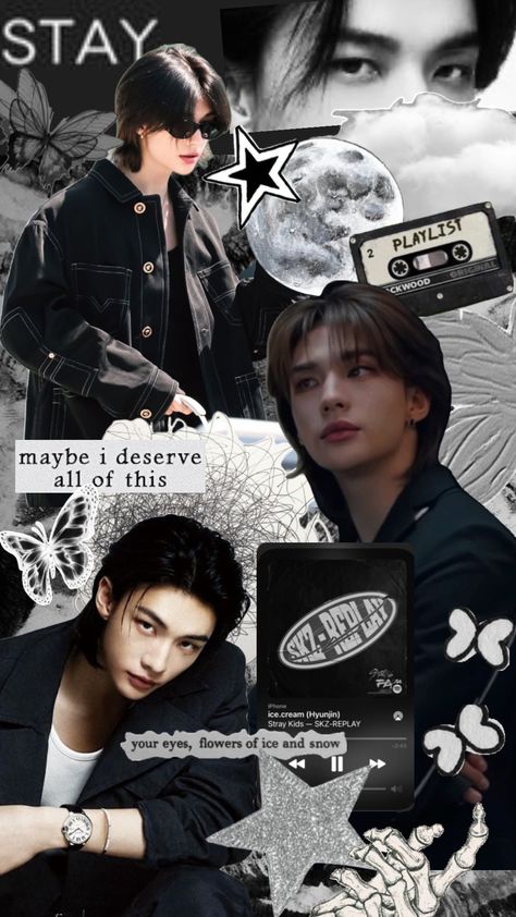 hyunjin black scrapbook #straykids #hyunjin Hyunjin Black, Black Scrapbook, Straykids Hyunjin, Energy, Collage, Black