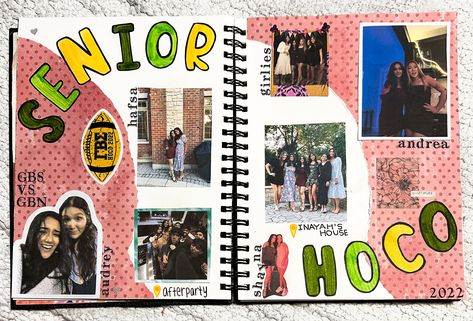 Senior Scrapbook Ideas High Schools, Yearbook Scrapbook Ideas, Work Scrapbook Ideas, Senior Year Scrapbook Page Ideas, Scrapbook For Highschool, Things To Scrapbook About, Junior Year Scrapbook Ideas, School Year Scrapbook, Hoco Scrapbook