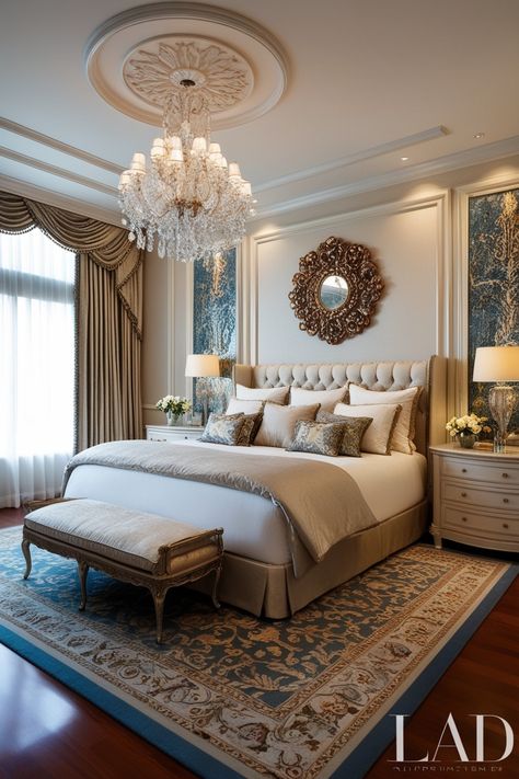 Lavish Luxury Master Bedroom Decor Luxe Bedroom Glamour, Glamorous Bedroom Decor, Small Room Solutions, Glam Apartment, Glamorous Bedroom, Bedroom Ideas Luxury, Natural Bedroom Decor, Glamourous Bedroom, Neutral Bedroom Decor