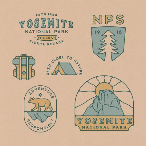 Adventure Graphic Design, Outdoors Logo Design, National Park Patches, Camp Logo, Badge Ideas, Adventure Branding, Outdoor Logos, Illustration Branding, Adventure Art