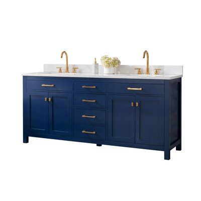 72 Vanity, Ceramic Undermount Sink, Blue Vanity, Transitional Vanity, Undermount Sinks, Double Vanity Bathroom, Double Bathroom, White Sink, Engineered Stone