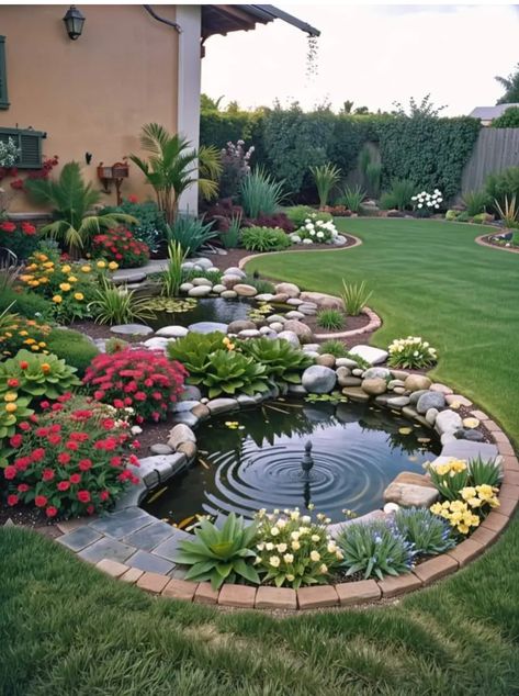 Garden Pond Design, Front Yard Garden Design, Home Garden Design, Ponds Backyard, Garden Yard Ideas, Backyard Garden Design, Front Yard Garden, Garden Landscape Design, Small Garden Design