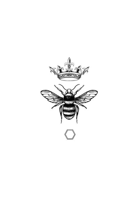 Honey Queen Bee Illustration - Emily Carter Tattoo Bee, Queen Bee Tattoo, Honey Bee Tattoo, Bee Drawing, Insect Tattoo, Queen Tattoo, Bee Illustration, Tatuaje A Color, Crown Tattoo