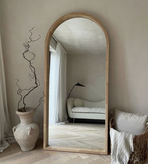 Large Bedroom Mirror, Mirror Decor Living Room, Large Mirrors, House Images, Floor Length Mirror, Dressing Room Closet, Natural Bedroom, Bungalow Renovation, Paulownia Wood