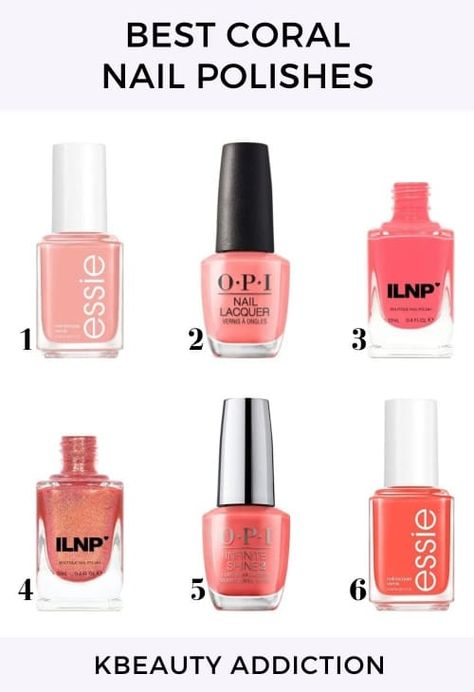 Essie Coral Nail Polish, Opi Pink Coral Nail Polish, Sheer Coral Nails, Best Coral Nail Polish, Coral Nail Polish Colors, Light Coral Nail Color, Coral Nails 2023, Coral Pink Nail Polish, Spring Coral Nails