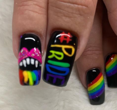 Gay Pride Nails Black Pride Nails Designs, Pride Month Nails Acrylic, Lgbt Nail Art, Gay Nails Design, Trans Pride Nails, Lgbtq Nails, Bi Pride Nails, Pride Month Nails, Gay Pride Nails