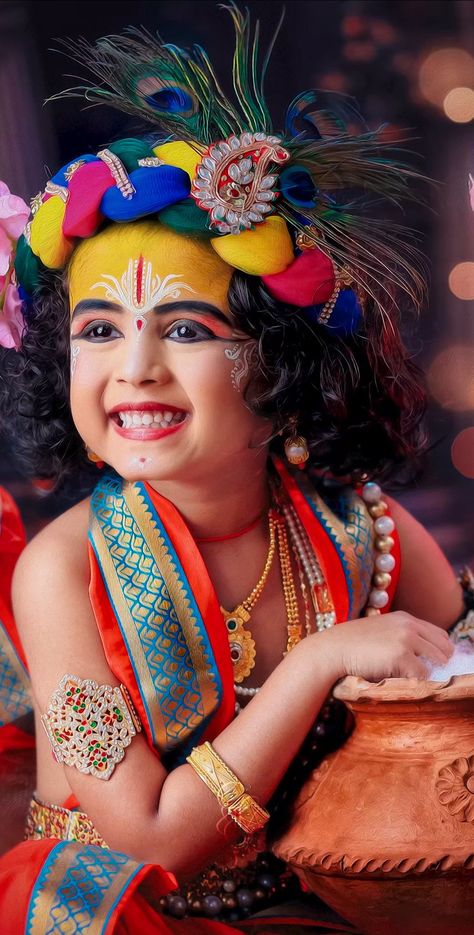 Sree Krishna Jayanthi Images, Krishna Makeup For Kids, Radha Photoshoot Ideas, Sree Krishna Jayanthi, Radha Costume, Krishna Makeup, Krishna Costume, Krishna Photoshoot, Krishna Ashtami