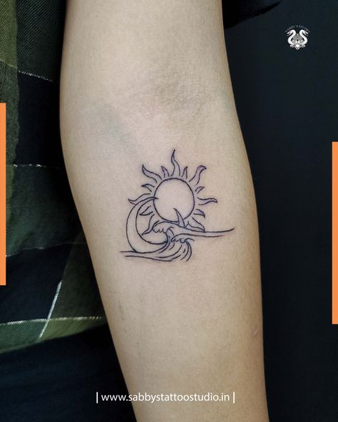 #sun#moon#wave#tattoo#linework#outline#tattoo#art#inked#ink Sun Moon Waves Tattoo, Sun Moon Wave Tattoo, Sun Neck Tattoo, Moon Wave Tattoo, Moon Outline, River Tattoo, Tattoo Linework, Outline Tattoo, Wave Tattoo