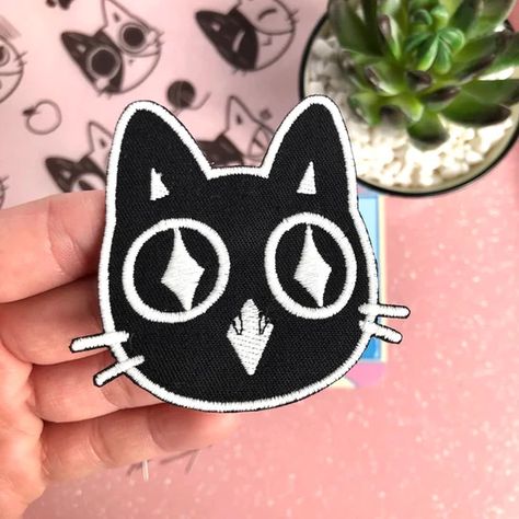 GLOW IN THE DARK EXCITED CAT EMBROIDERED IRON ON PATCH – Peachie Patches Patches Cat, Aesthetic Patches, Excited Cat, Clothes Patches, Thread Crafts, Patches For Clothes, Cat Patch, Dark White, Cute Patches