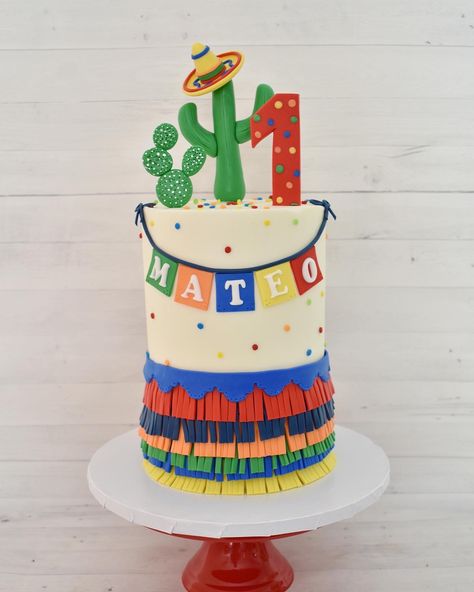 Fiesta First Birthday Cake Fiesta 1st Birthday Centerpieces, First Fiesta Cake, Fiesta Birthday Cake, Fiesta 1st Birthday, Fiesta First Birthday, Old Birthday Cake, Mexican Birthday Parties, Fiesta Cake, Birthday Fiesta