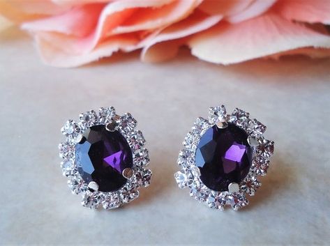 Amethyst Stud Earrings.Purple.Crystal.Post Earrings.Jeweled.Silver.Bridal.Colorful.Multi colors.Brid Vintage Inspired Earrings, Beautiful Stud Earrings, Amethyst Studs, Small Necklace, Bee Pendant, Earrings Purple, Purple Crystal, Crystal Stud Earrings, Small Earrings