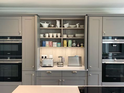 Butlers Cupboard, Pantry Extension, Breakfast Cupboard, Grey Kitchen Designs, Handleless Kitchen, Kitchen Cupboard Doors, Kitchen Pantry Cabinets, Kitchen Pantry Design, Kitchen Shop