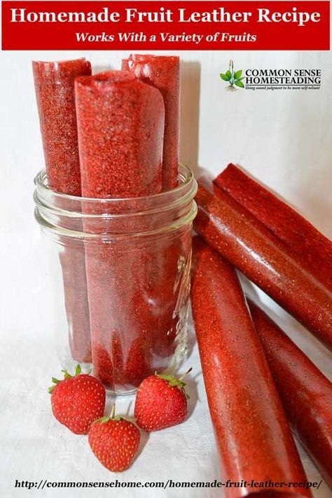 Homemade Fruit Leather Recipe – Works With a Variety of Fruits Dehydrating Fruit, How To Store Strawberries, Homemade Fruit Leather, Fruit Leather Recipe, Fruit Leather, Fruit Roll, Dehydrated Fruit, Fruit Roll Ups, Dehydrated Food