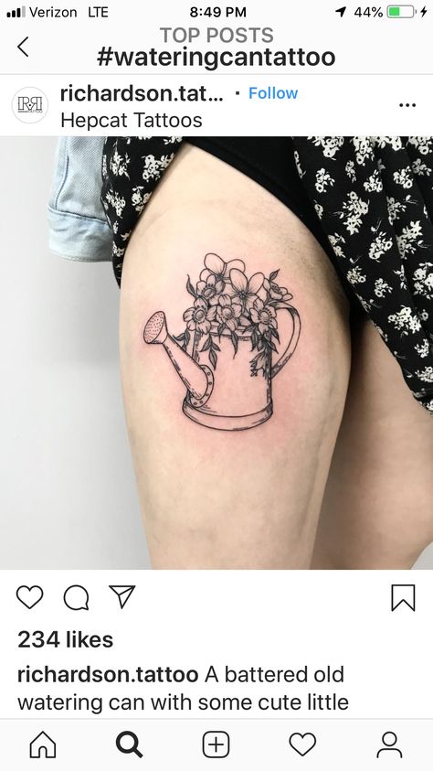 Watering Can Tattoo, Tattoos Painting, Teapot Tattoo, Can Tattoo, Painting Woodwork, Grandpa Tattoo, Tool Tattoo, Bottle Tattoo, Summer Tattoo